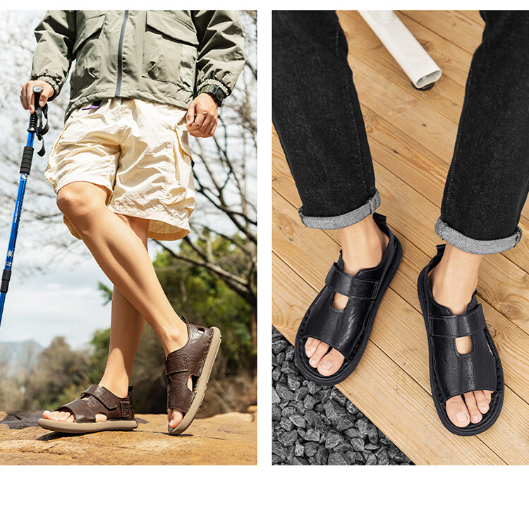 G.N.Shi Jia Leather Sandals for Men, Summer New Style Soft-Soled Breathable Beach Shoes, Dual-Use Casual Slippers, Versatile Commuter Driving Shoes 6