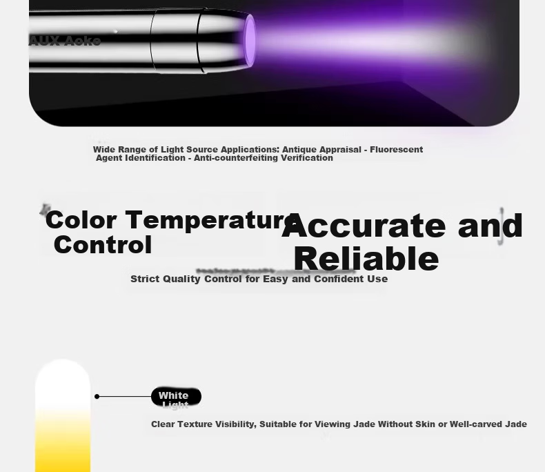 AUX Jade Identification Flashlight Strong Light Cat Ringworm Detection Jewelry Jadeite Professional 365nm UV Lamp for Collectibles 12