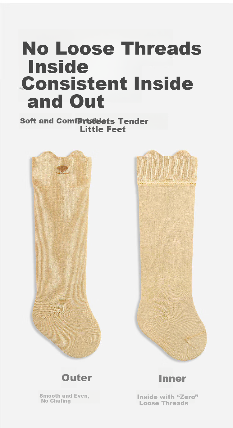 Five Cotton 3 Pairs Baby Socks Autumn Winter Anti-Mosquito Long Tube Combed Cotton Children's Socks Baby Loose Top Non-Tight Class A 7