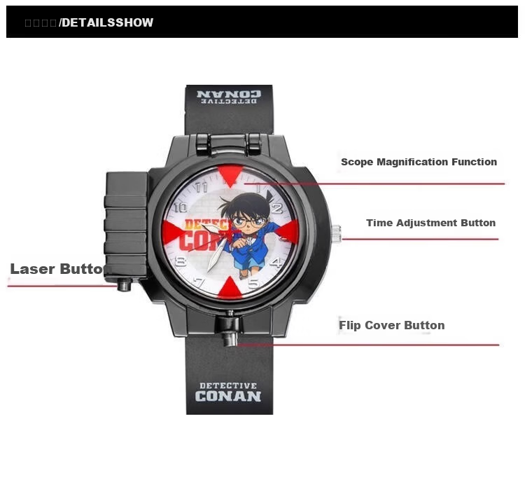 GEORGCOUNT Conan Style Anesthetic Watch Youth Boys Middle School Anime 2D Laser Children's Watch 3