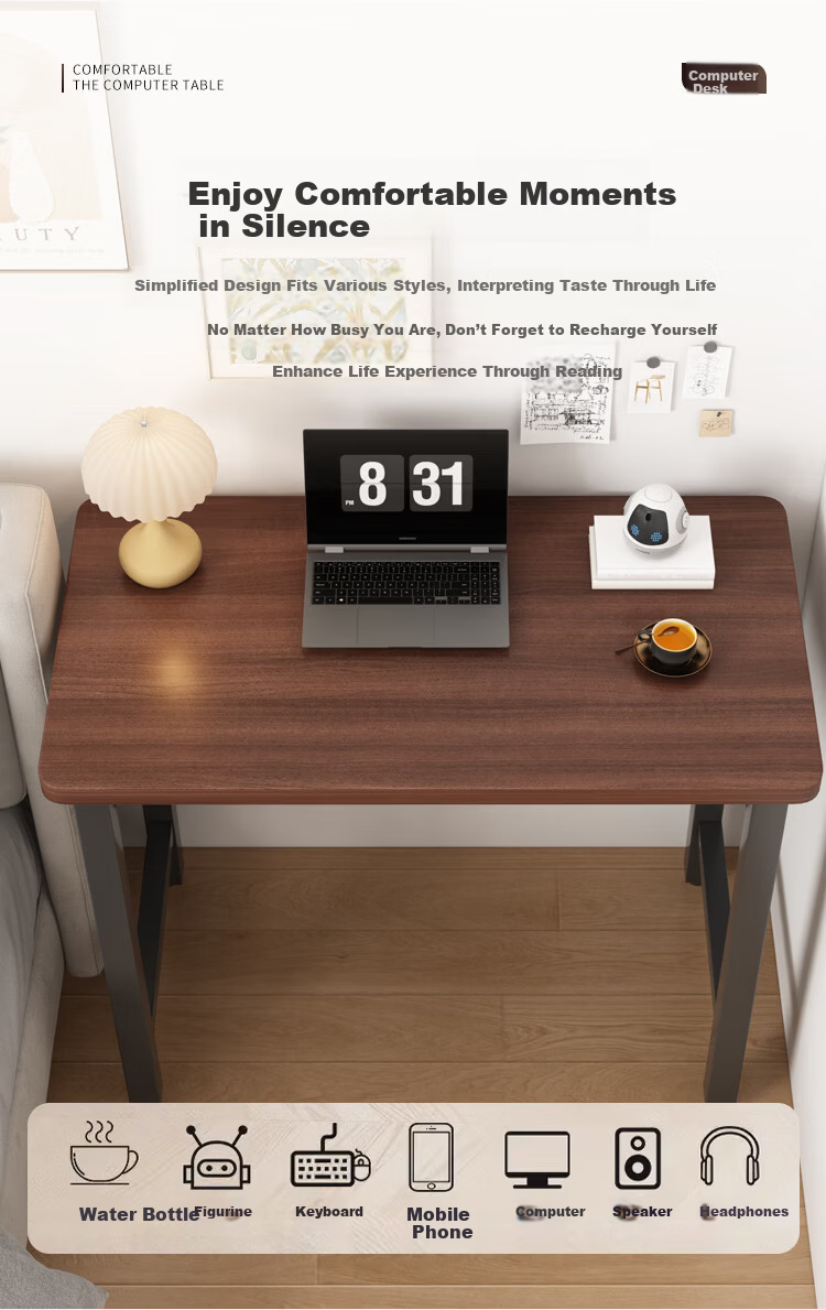 Zhuobo Computer Desk Desktop Study Table Home Small Table Bedside Table BZ58 Walnut 80x40cm 4