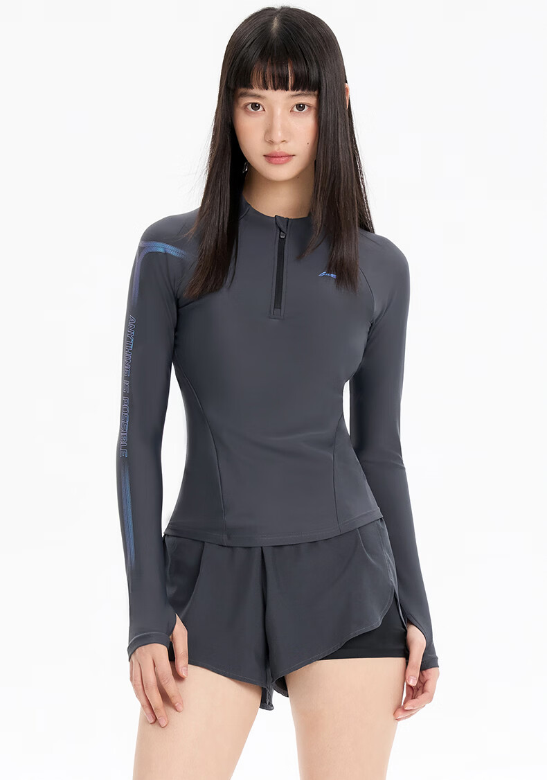 LI-NING Women's Premium 2026 New Split Long Sleeve Boxer Two-Piece Swimsuit Set Swimming Gear 1521 Black XL 2