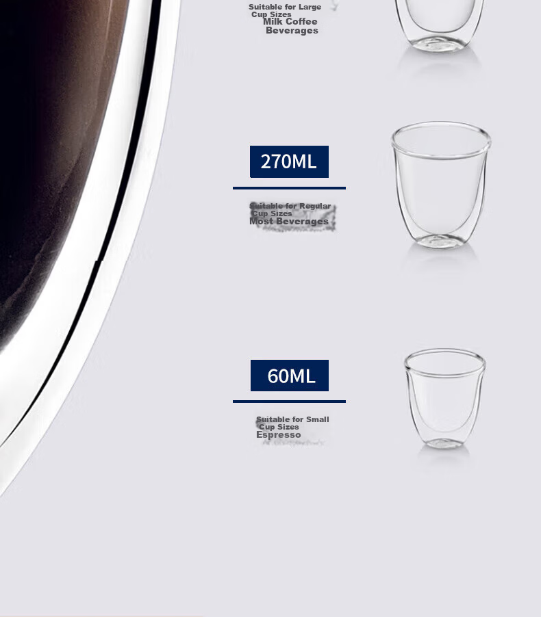 Delonghi Double Wall Glass Coffee Cups Gift Set, Home Insulated Large Capacity, Milk Coffee Latte Americano Tea Cups, 2 Pieces (270mL*2) 5