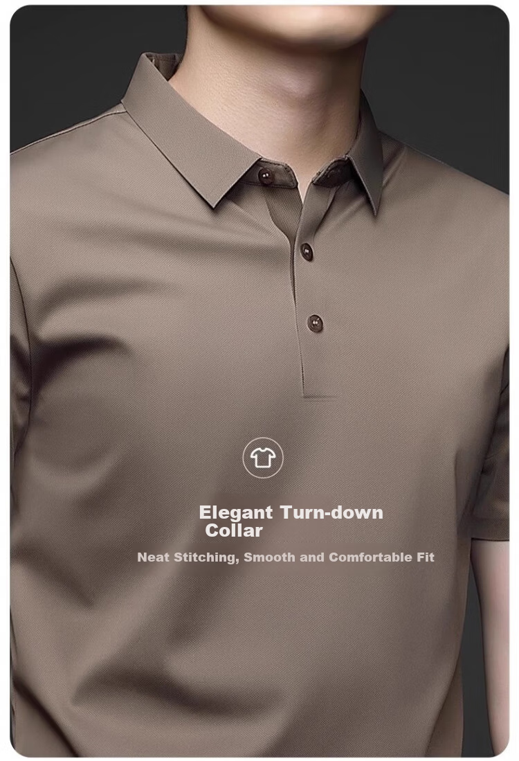 Romon Ice Silk Seamless Short Sleeve T-Shirt Men Summer Thin Business Polo Shirt Black XL 5