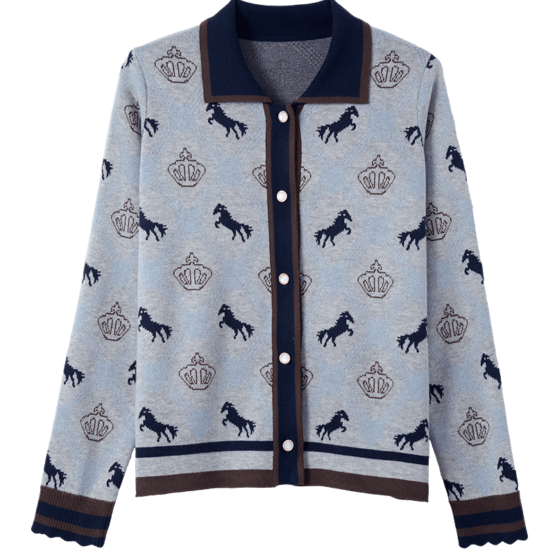 DemanaăWool/Silk BlendăSpring Smart Colorblock Jacquard Slim Knit Cardigan for Women Premium