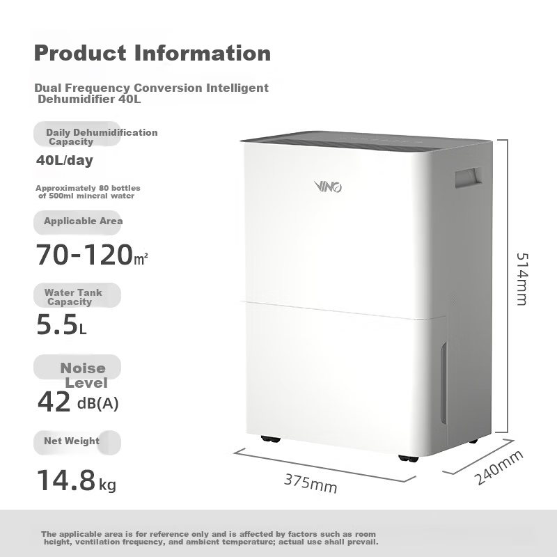 VINO Dehumidifier 40L/Day 80㎡ Smart Dual Inverter Panasonic Dual Rotor Quiet Energy-Saving Large Space VD40G-VA5A
