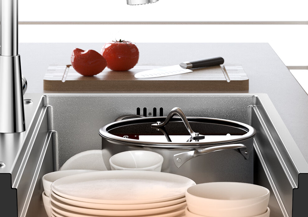 Arrow Brand Baibao Basin Large Single Sink 4MM Thickened Kitchen Vegetable Washing Basin Household 304 Stainless Steel Double Rail Debris Collection Sink 28