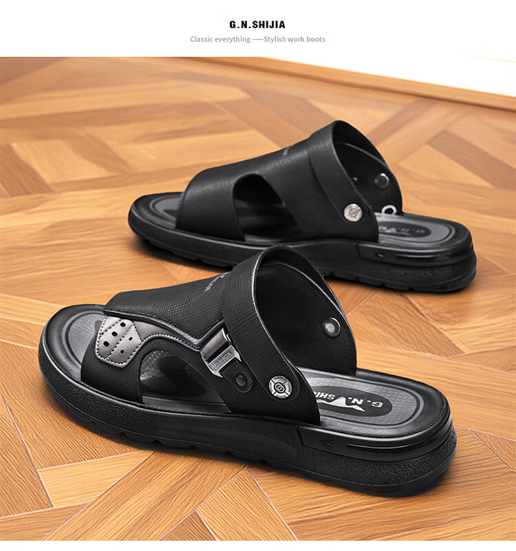 Bull Family Men's Leather Sandals Summer New Soft Sole Comfortable Beach Shoes Outdoor Dual-Purpose Driving Slippers 17