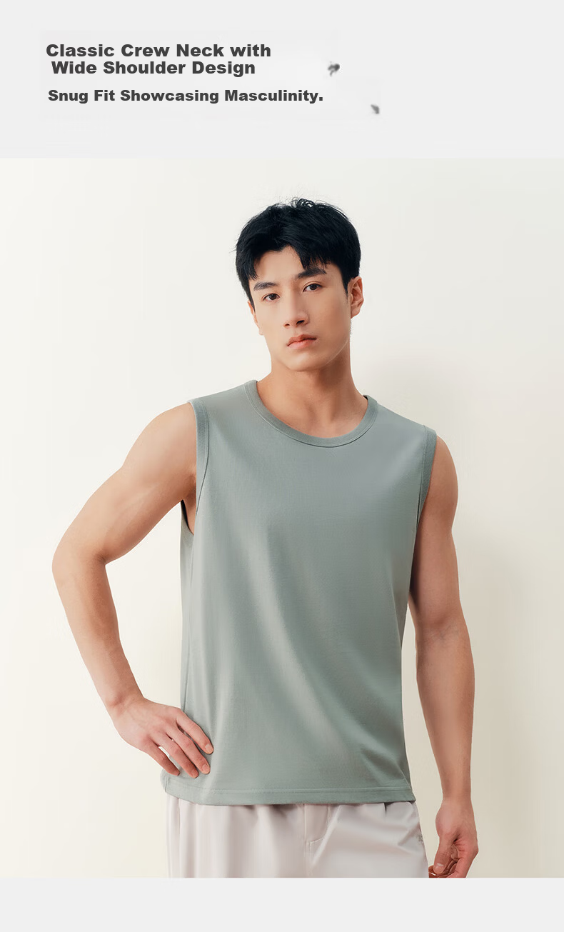 THREEGUN Men's Tank Top, 100% Pure Cotton, Father's Day Gift, Skin-Friendly Breathable Wide-Shoulder Sleeveless T-Shirt, Sports Vest Undershirt 10