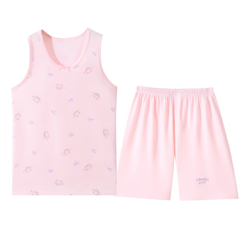 Urban Beauty Children's Summer Cotton Sleeveless Vest and Shorts Pajama Set for Girls, Youth Air-Conditioned Homewear