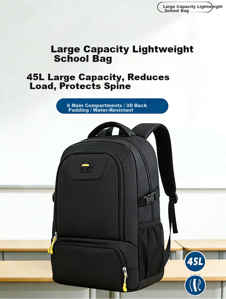 361° Large Capacity Boys' School Backpack for Middle and High School Students, Pressure-Relief Ergonomic Anti-Sagging Lightweight Primary School Student Shoulder Bag 2
