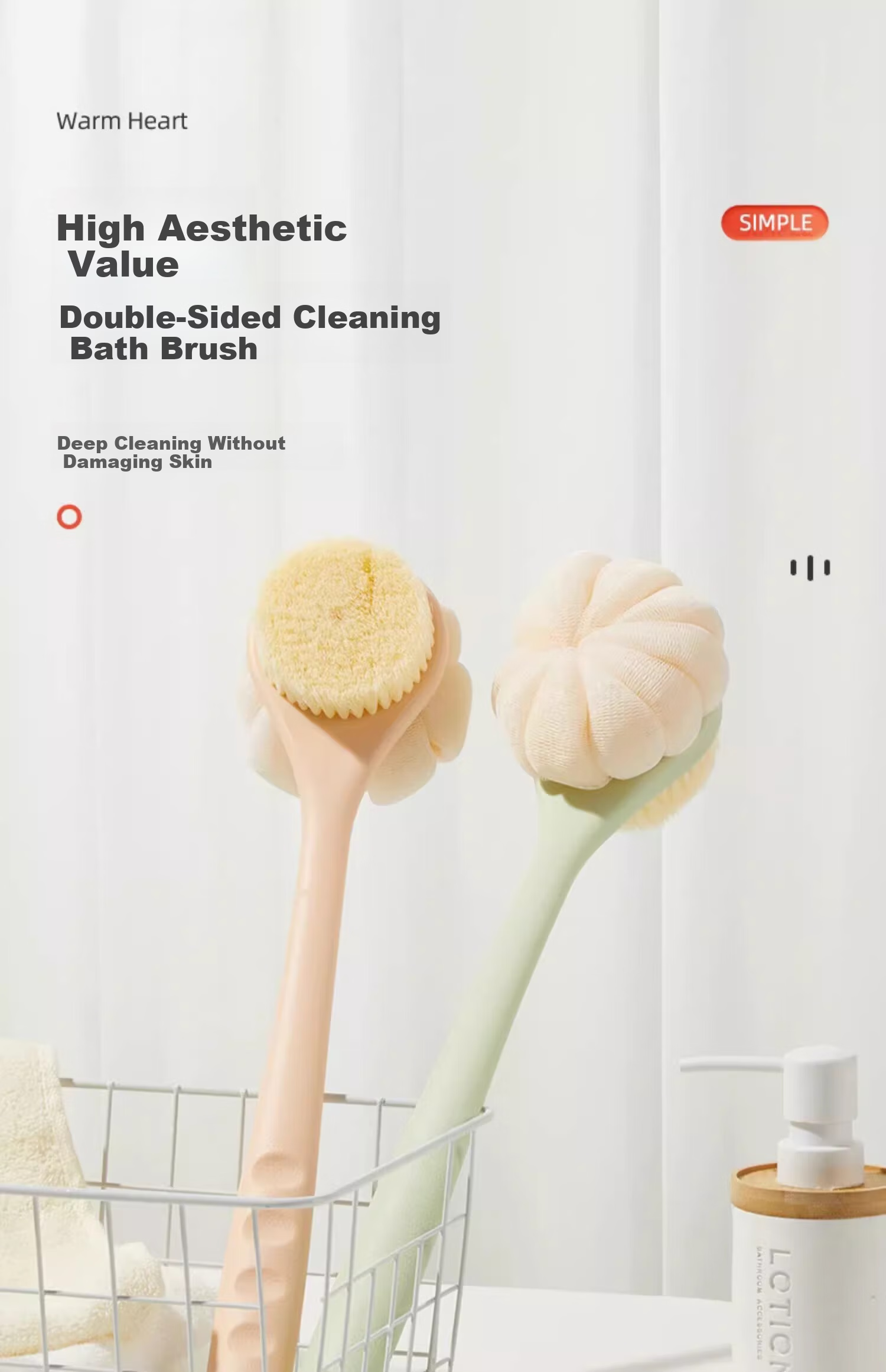 Youqin Long Handle Soft Bristle Double-Sided Bath Brush Exfoliating Scrub Brush Body Scrubber 1