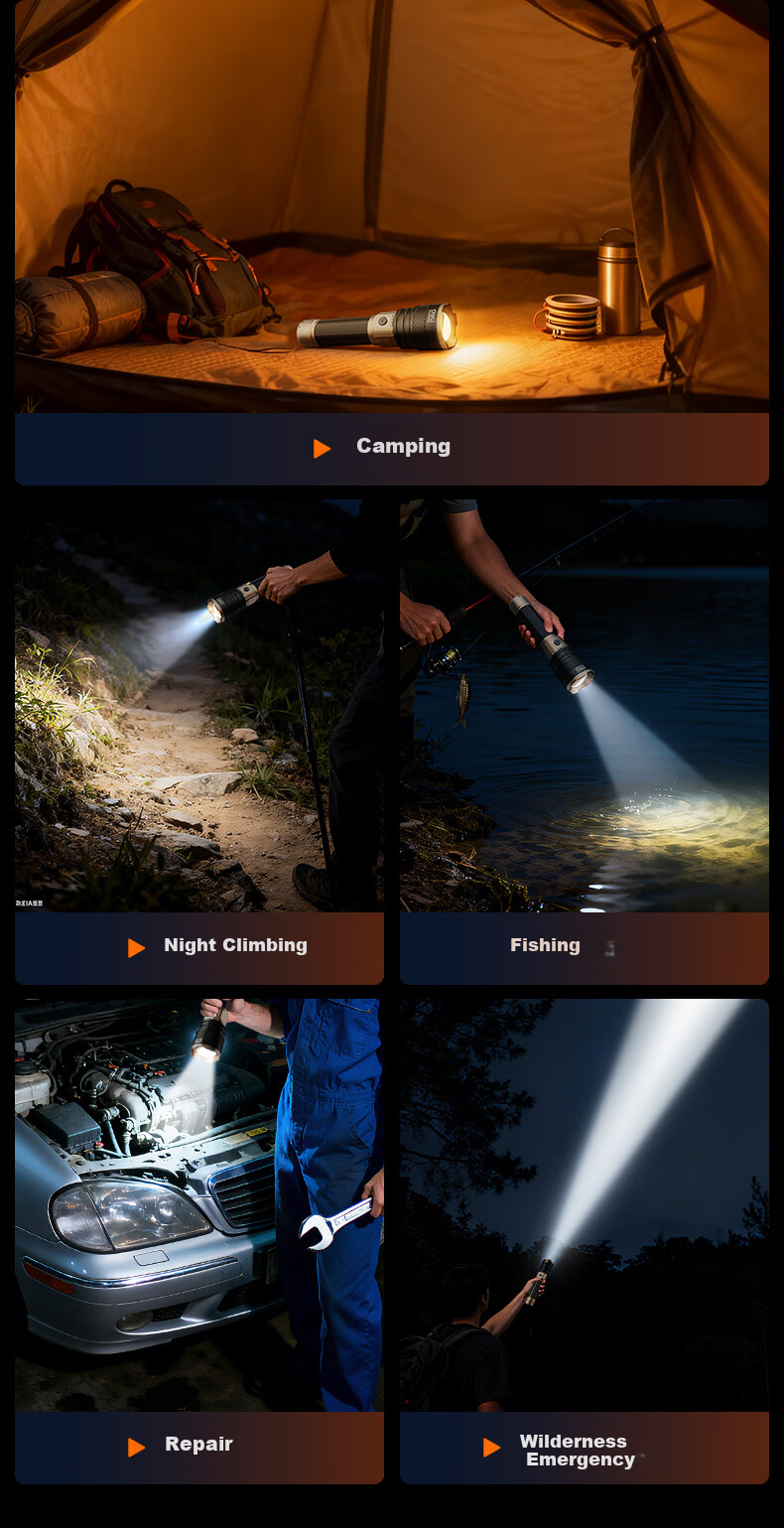 Deli Flashlight High Brightness Zoomable Long-Range Laser Compact Ultra-Long Battery Rechargeable for Home Military Outdoor Survival 6