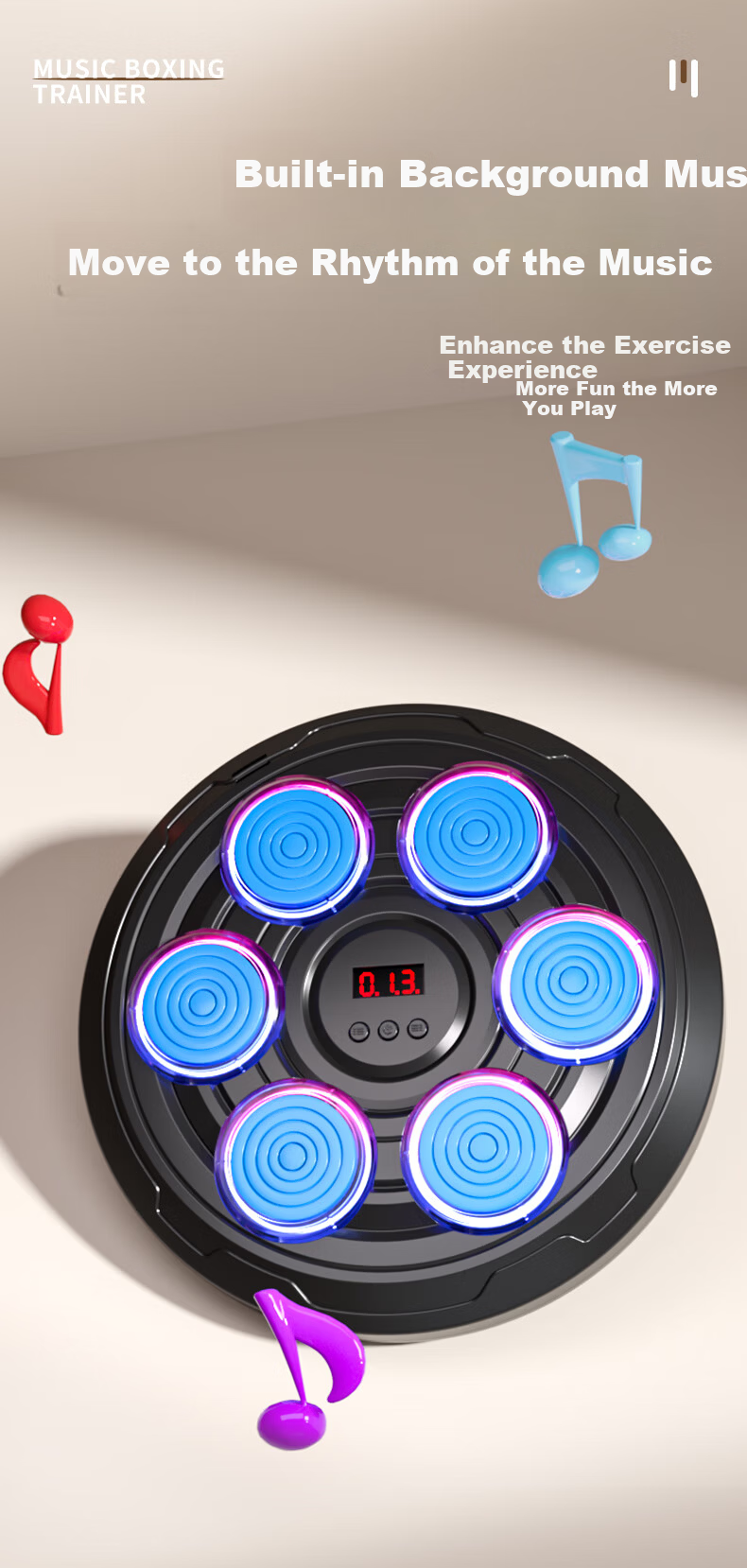 Miaobeile Children's Smart Music Boxing Machine Wall Target 6-10 Years Electronic Reaction Target Adult Boxing Trainer Birthday Gift 8
