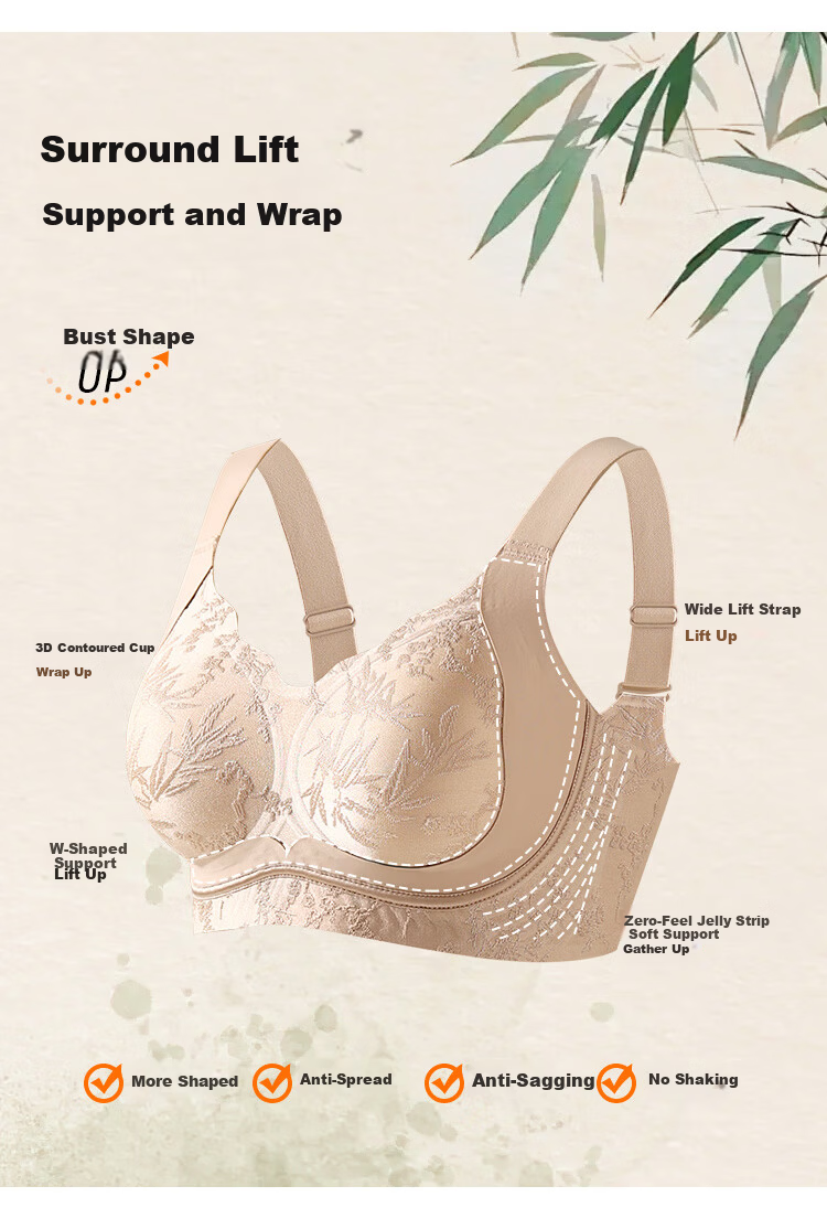 Tingmei 26 Years Jacquard Uplift Anti-Sagging Bra for Women, Lift and Gather, Side Support, Semi-Fixed Cotton Cup, Wireless Bra 3
