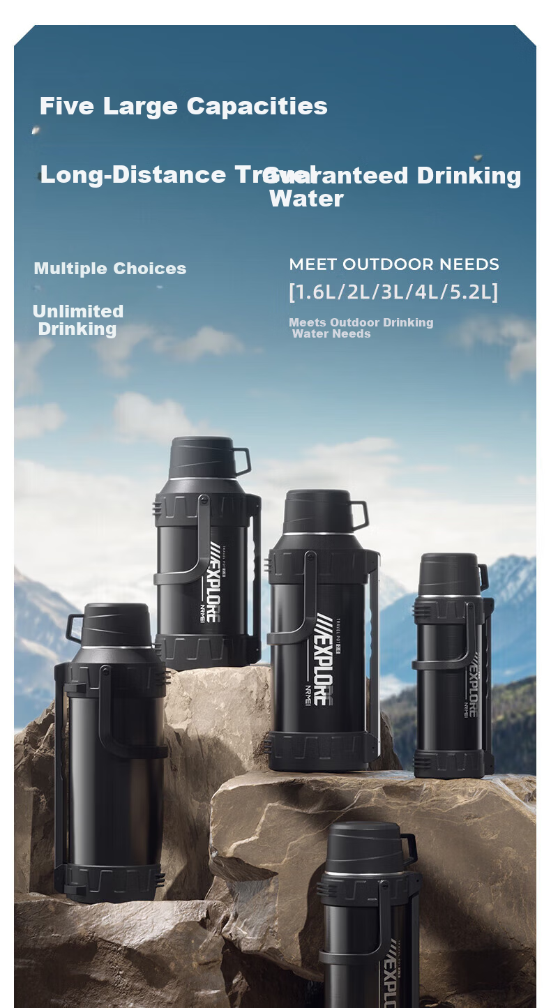 NRMEi Outdoor Insulated Bottle Large Capacity 72-Hour Long-Lasting Insulation 316 Stainless Steel Portable Large Insulated Water Flask 11