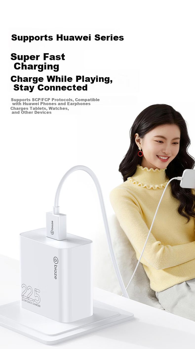 BIAZE Compatible with Huawei Super Fast Charging 40W Charger Set: USB Charging Head + 6A Data Cable, 100W Fast Charging Cable, 1 Meter, for Mate70/60pro/pura/P40 Honor Phones 5
