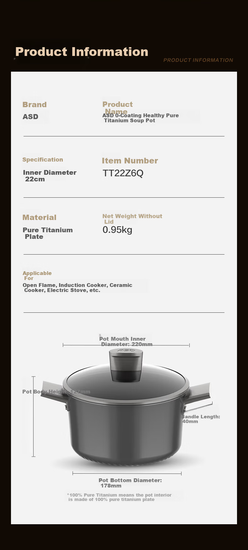 ASD Pure Titanium Non-Stick Soup Pot No Coating Steamer Multi-Function Thickened Stew Pot 22cm Household Noodle and Baby Food Cooker Z6Q 11