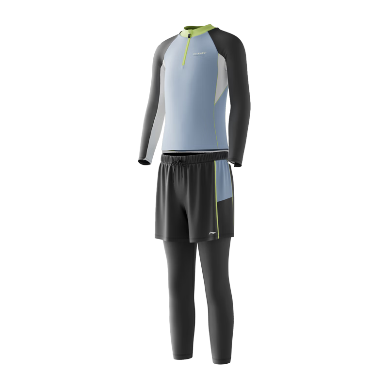 LI-NING Kids Two-Piece Long Sleeve Rash Guard and Pants Swimwear Sun Protection Boys Surfing Suit 8511 Blue Size 160
