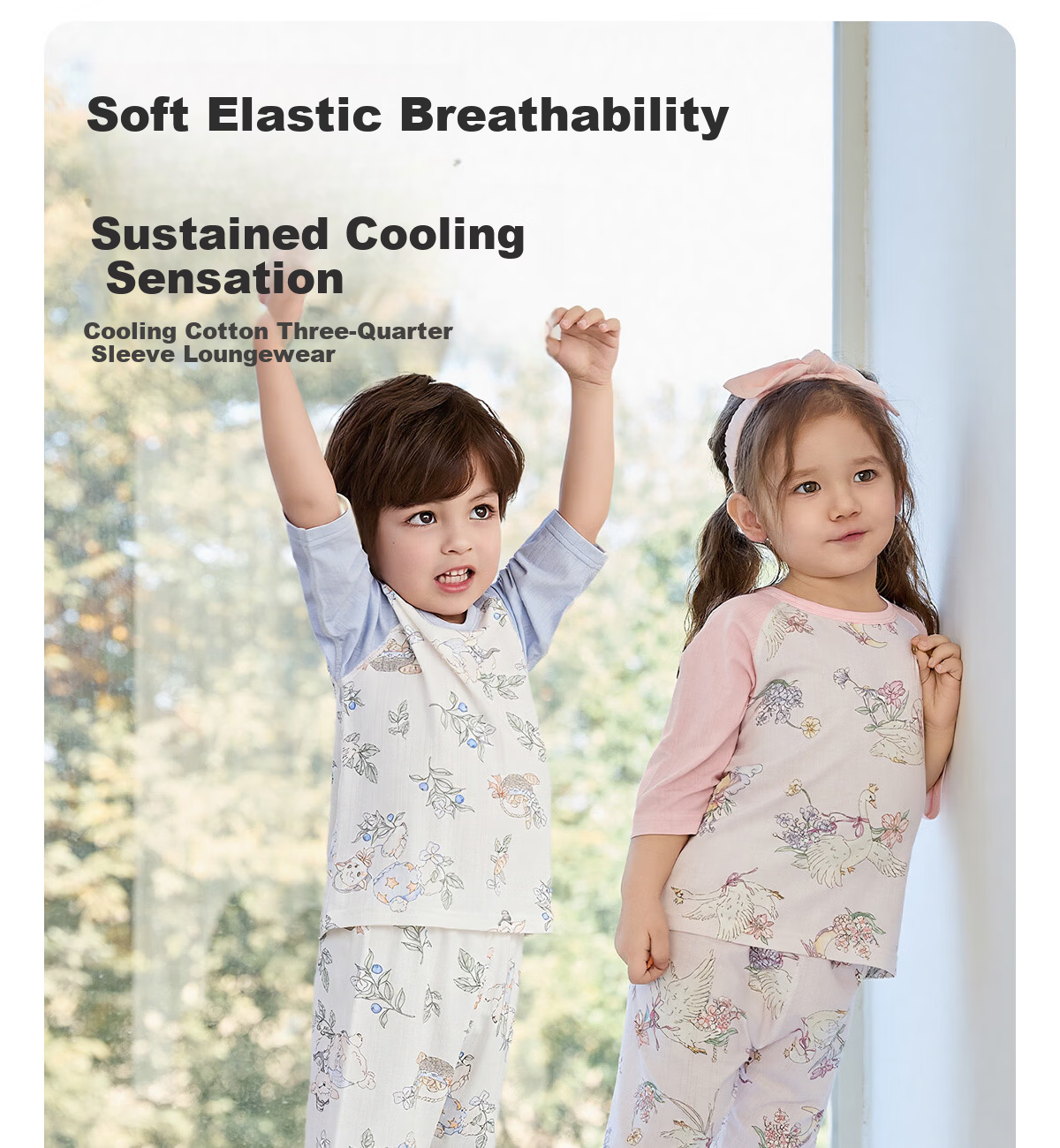 Weierberu Unisex Kids Spring Summer Striped Sweat Fabric Three-Quarter Sleeve Homewear Two-Piece Set Infant Baby Bread Little Lamb Size 90 1