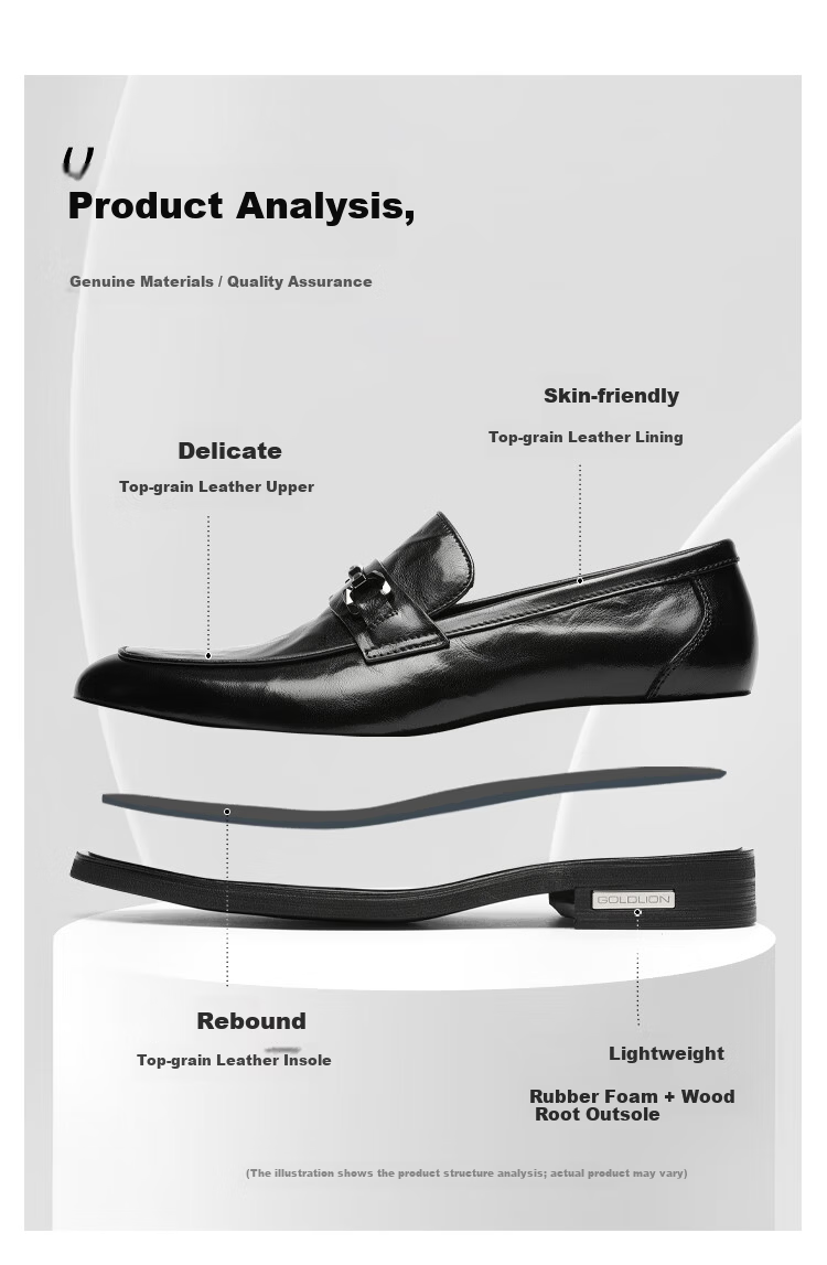 Goldlion Men's Spring Summer Business Leather Slip-On Loafers G515530004AAA Black Size 42 3