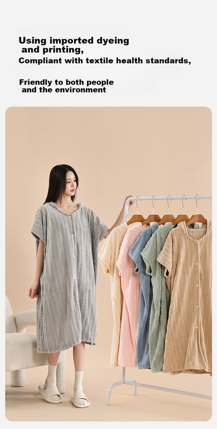 Sanli Home Hooded Bath Skirt Women Quick-Dry Water-Absorbent Lint-Resistant Towel Bathrobe Men Couples Bathrobe Sleepwear Off-White 8