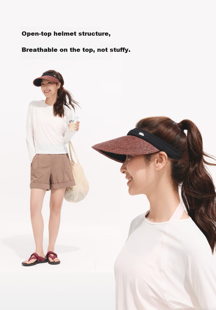 Beneunder Sun Hat Straw Hat UV Protection Women's Sunshade Hat Open Top Hat Black Coating BM562 Oak Brown 12