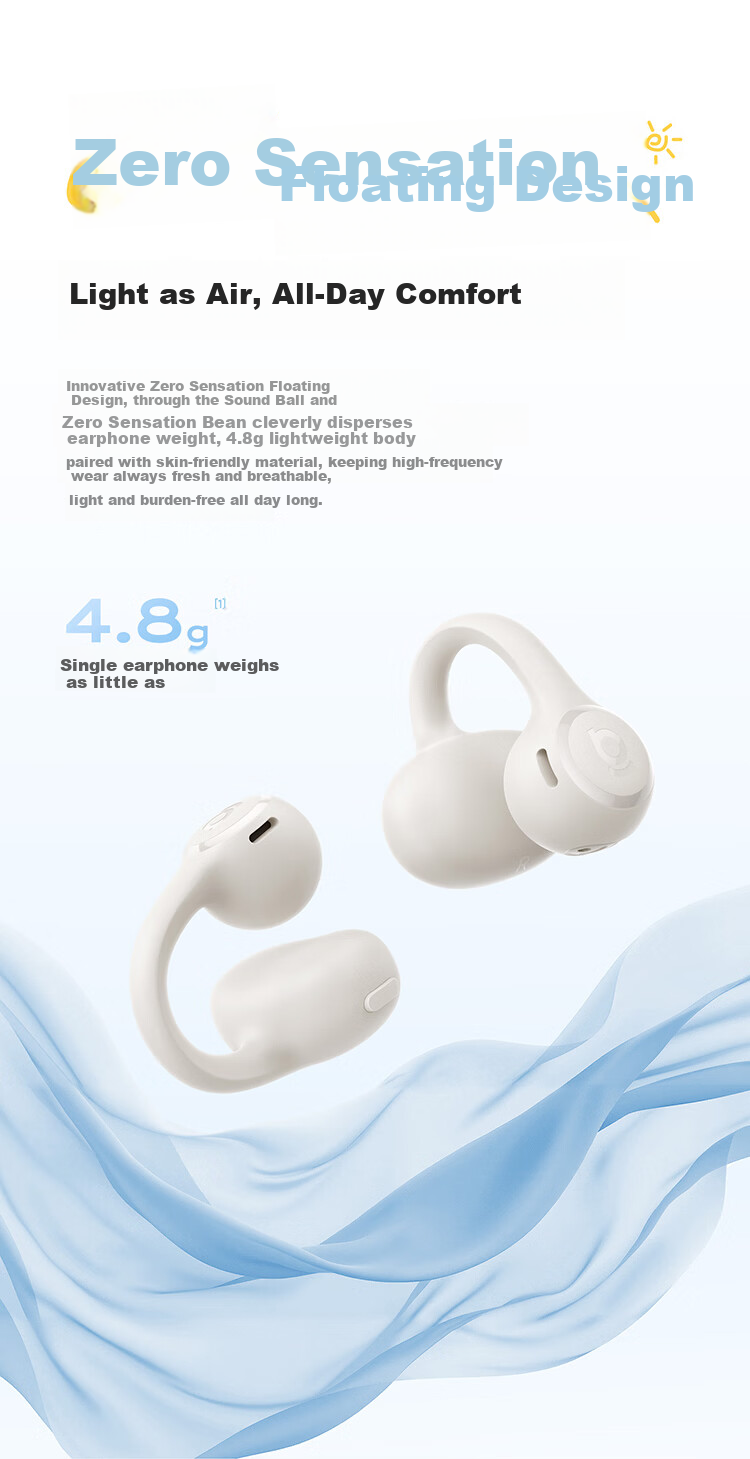 Baseus BC1 Lite 2026 Latest Bluetooth Ear Clip Open-Ear Sports Headset Long Battery Life Ear-Hanging Starry Blue 3