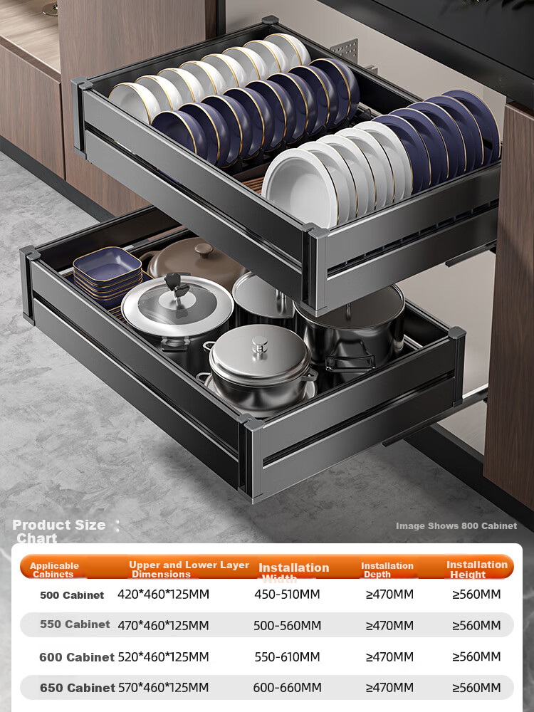 Sijimuge Pull-Out Double-Layer Aluminum Alloy Deepened and Heightened Kitchen Cabinet Drawer Basket Spice Rack 20