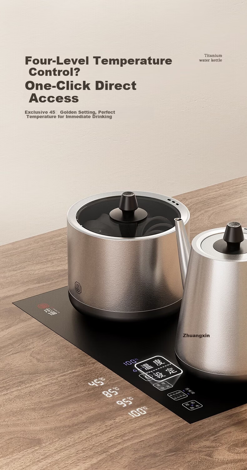 Zhuangxin Titanium Silver Temperature-Controlled Kettle Embedded Tea Table Integrated Fully Automatic Bottom Water Supply Multi-Stage Temperature Control Electric Kettle 6