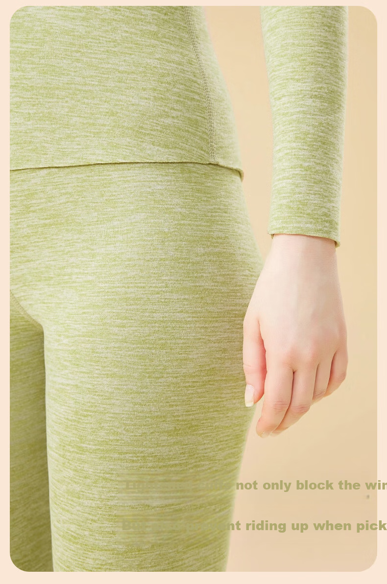 BOPRUIEY Women's Thermal Underwear Set Cashmere Silk Antibacterial Heating Round Neck Thin Fleece Base Layer Autumn Top and Bottom Set 11