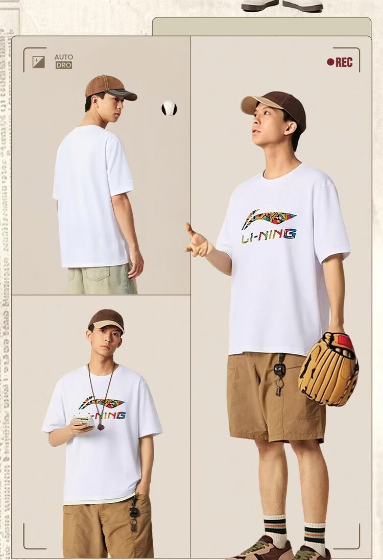 LI-NING Short Sleeve T-Shirt Sports Fitness Breathable Comfortable Versatile Loose Fit Fashionable Crew Neck Classic Casual Logo T-Shirt Couple's Edition 13