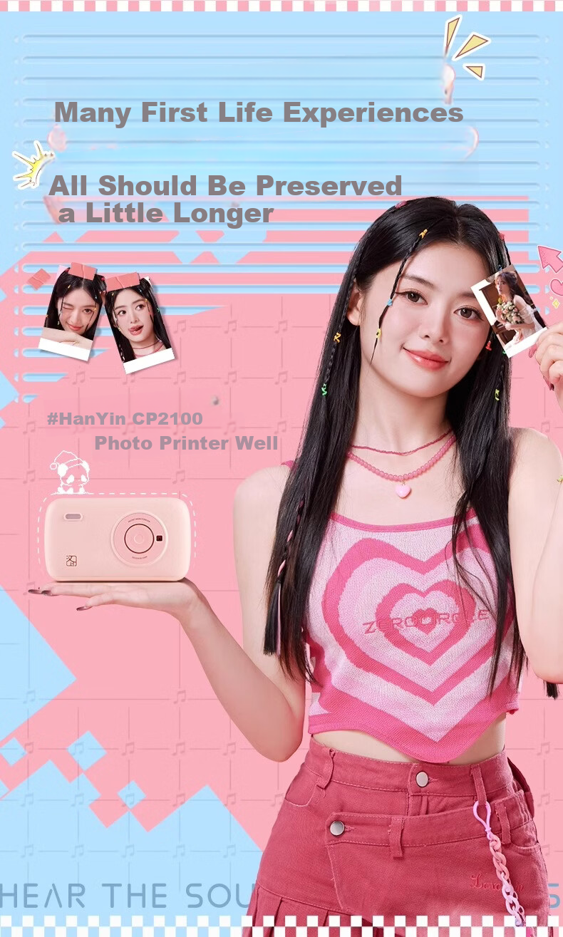 HPRT Instant Mobile Wireless Home Portable 3-Inch Pocket Color Photo Printer Thermal Sublimation HD Mini AR Video Photo Printer CP2100 (Pink) 1