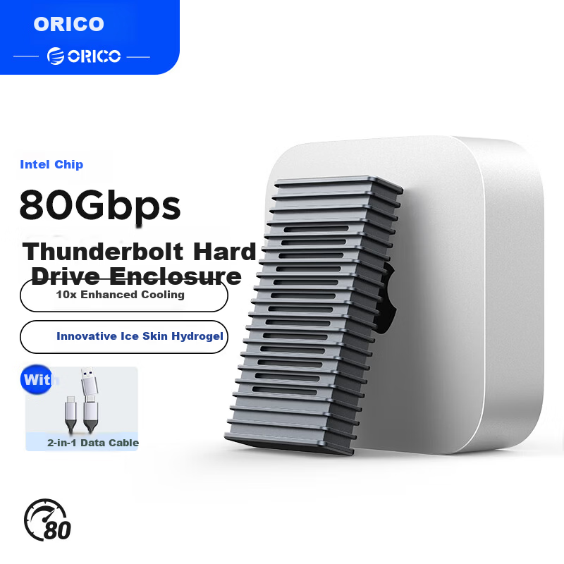 ORICO 80Gbps External Hard Drive Enclosure Compatible with Thunderbolt 5/4/3/USB4 M.2 NVMe Portable SSD Case for Mac Mini Computer Expansion F50 Gray