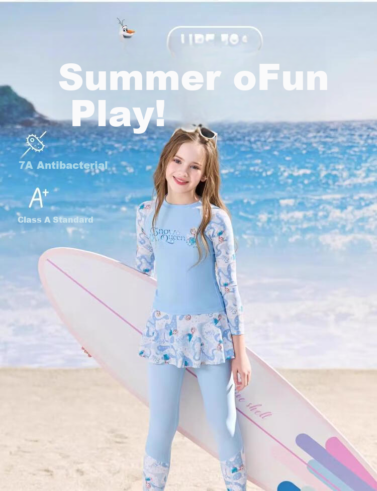 Disney Girls' 6-12 Years Old Two-Piece Long Sleeve Warm Swimwear Set D35197 Light Blue Size 130 1