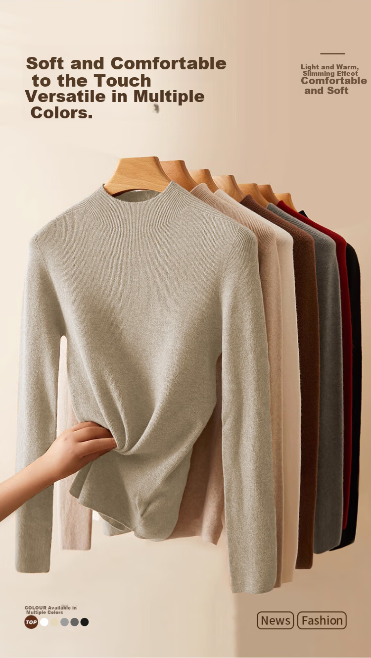 Langsha Women's Wool Base Layer Shirt Spring Autumn Slim Fit Long Sleeve Sweater Knitwear Half Turtleneck Base Shirt 6