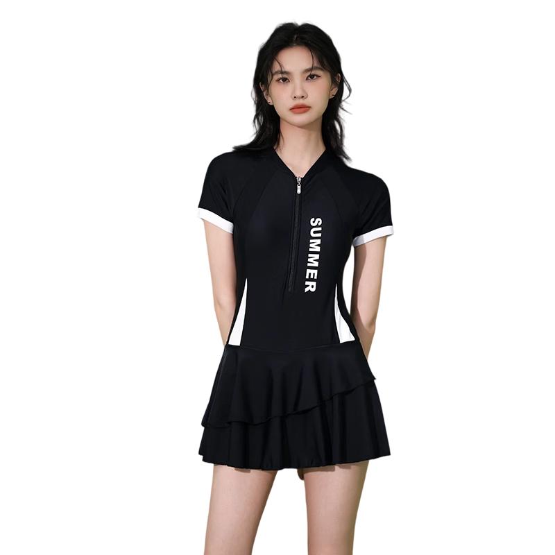 Muwei Women's Summer One-Piece Skirt Conservative Swimsuit High Elastic Slimming Sports Hot Spring Swimming Plus Size Swimwear