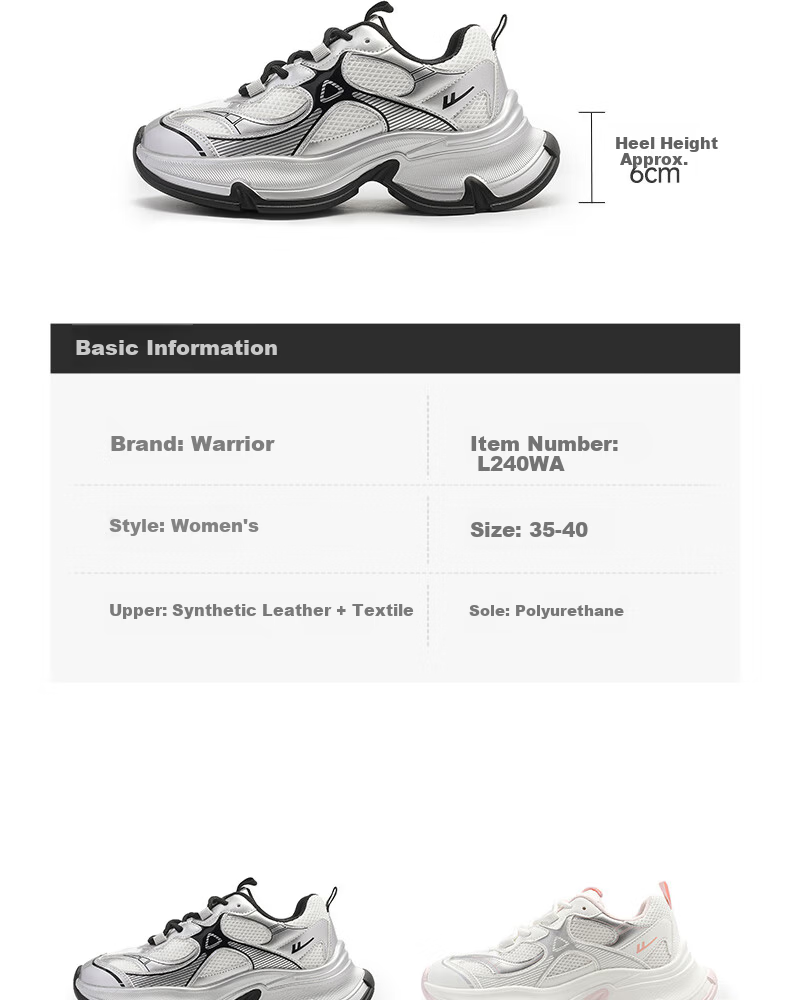 Warrior Women's Shoes 2026 New Breathable Mesh Comfortable Soft Sole White Sneakers Silver White Black Size 37 3