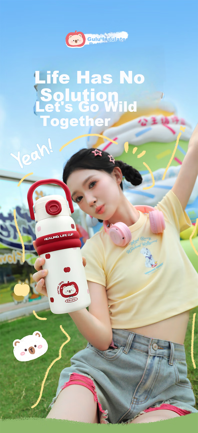 RELEA Insulated Bottle for Women Large Capacity 316L Stainless Steel Water Cup Kids Straw Cup Student Water Bottle Birthday Gift 1