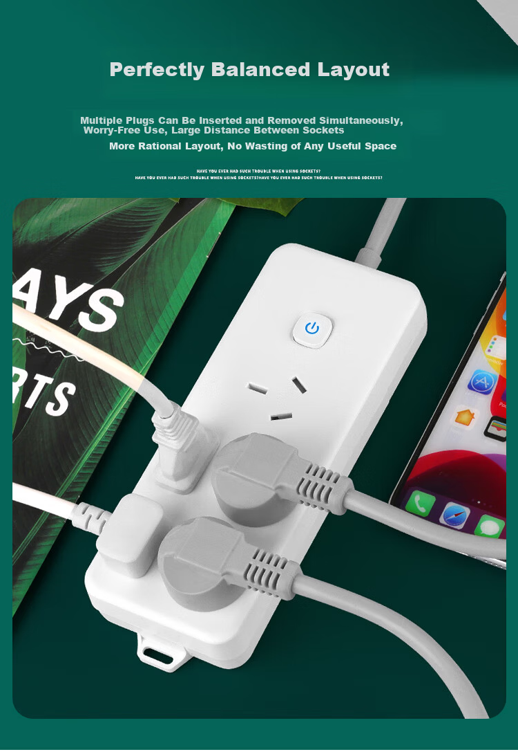 Sushiermo [10A to 16A High Power] 4kW Master Control Power Strip 3 Outlets 1.8m Cable for Air Conditioner/Water Heater/Electric Heater High Power Safe Electricity Use 10
