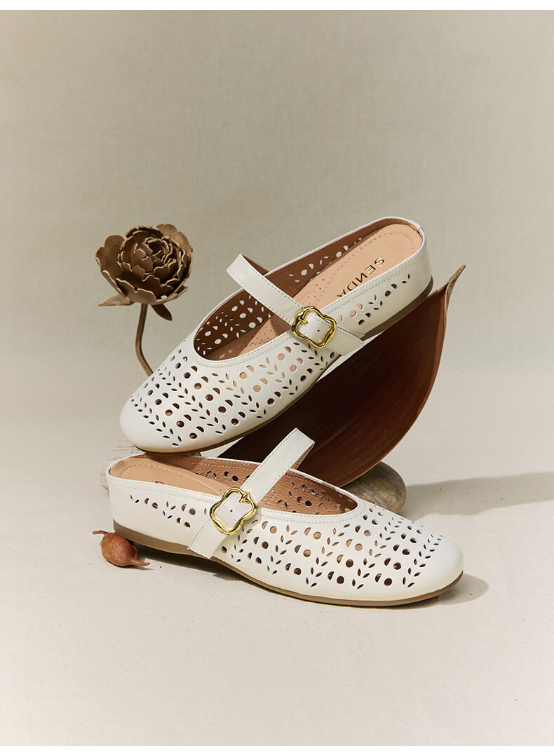 Senda Muller Women's 2026 Summer New Lambskin Hollow Casual Fashion Sandals XYH01BH6 Off-White 36 12