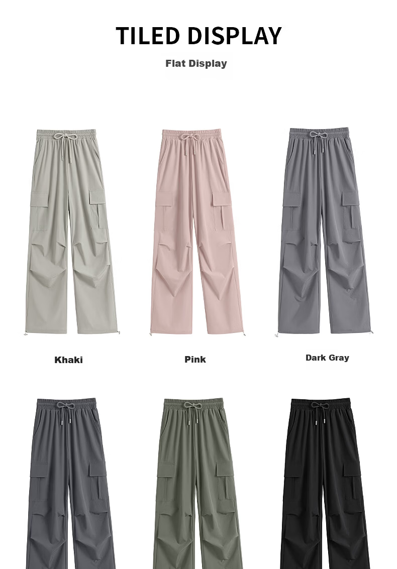 TonLion Women's Summer Cooling Workwear Pants New Wide-Leg Slim Outdoor Sports Drawstring Hem Straight-Leg Trousers 21