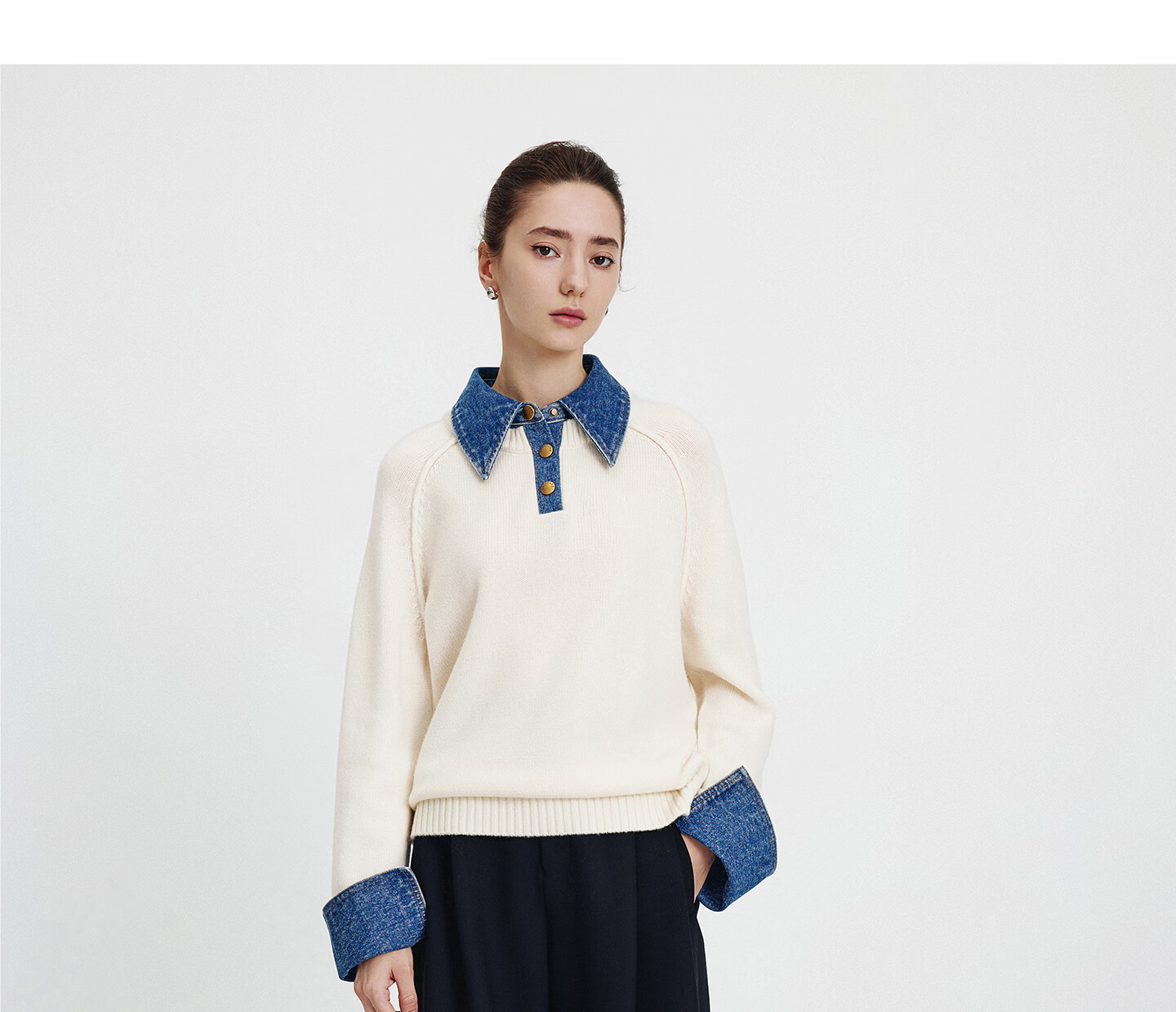 Navikail Italian Small Sailboat 25th Anniversary New Knit Sweater Women Loose Denim Patchwork Wool Sweater 2334015502 24