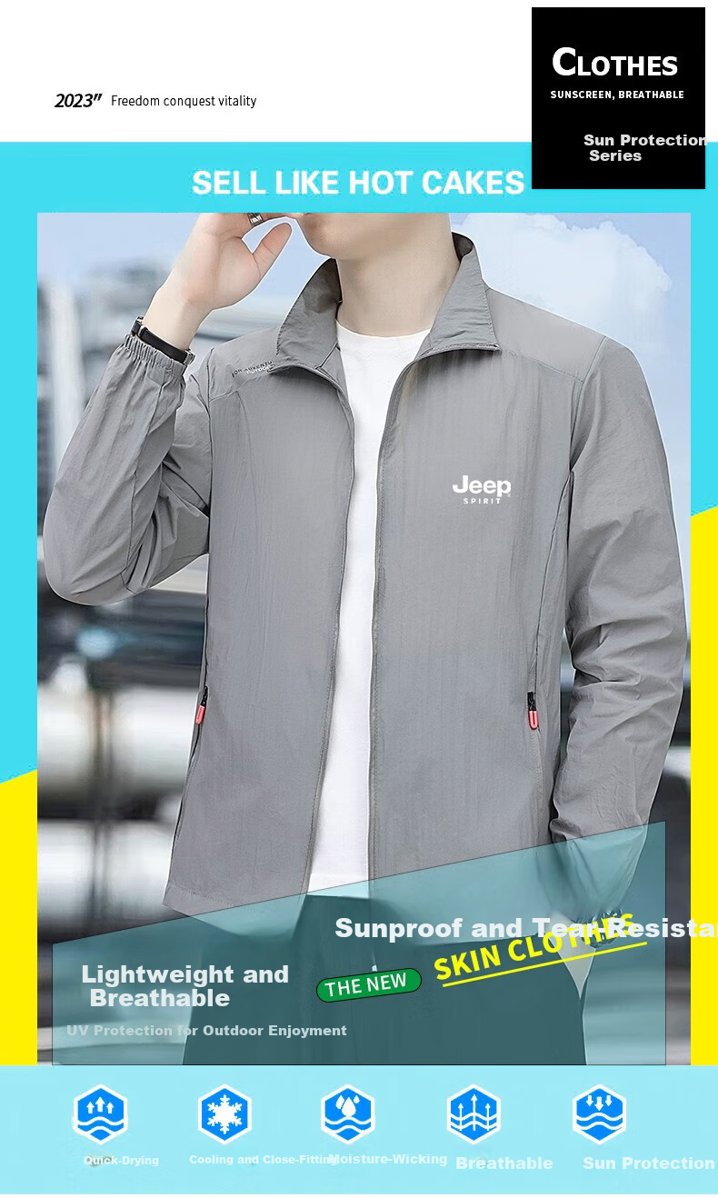 JEEP SPIRIT Men's Summer Casual Comfortable Breathable Outdoor Sports Sun Protection Jacket Khaki 2XL 11