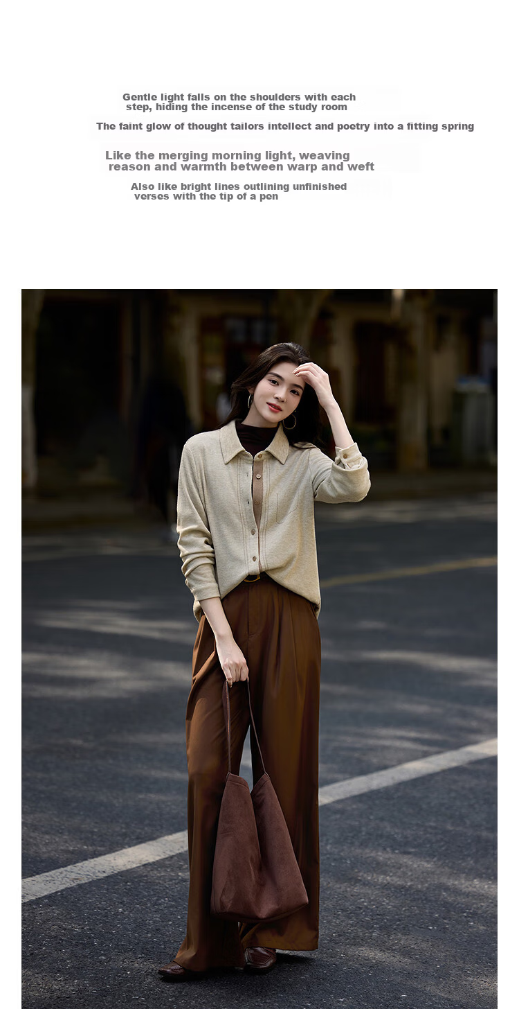 Dme Intellectual Style Spring Lapel Contrast Stitching Long Sleeve Shirt Colorblock Blouse Women's Top 3