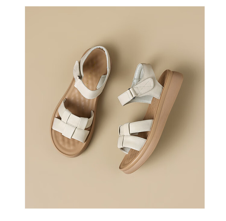 ZHR Women's Thick-Soled Sandals Summer New First Layer Cowhide Beach Shoes Comfortable Casual Woven Shoes EQ30 Apricot Size 40 12