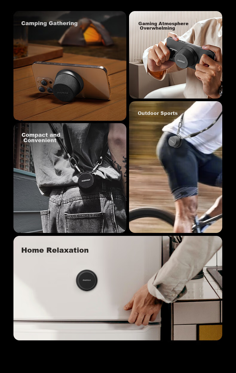 MOMAX Magnetic Wireless Waterproof Mini Outdoor Bluetooth Speaker Bathroom Surround Portable High-Quality Sound for Sports Home Car Desktop with Stand and Lanyard Gift Set 3