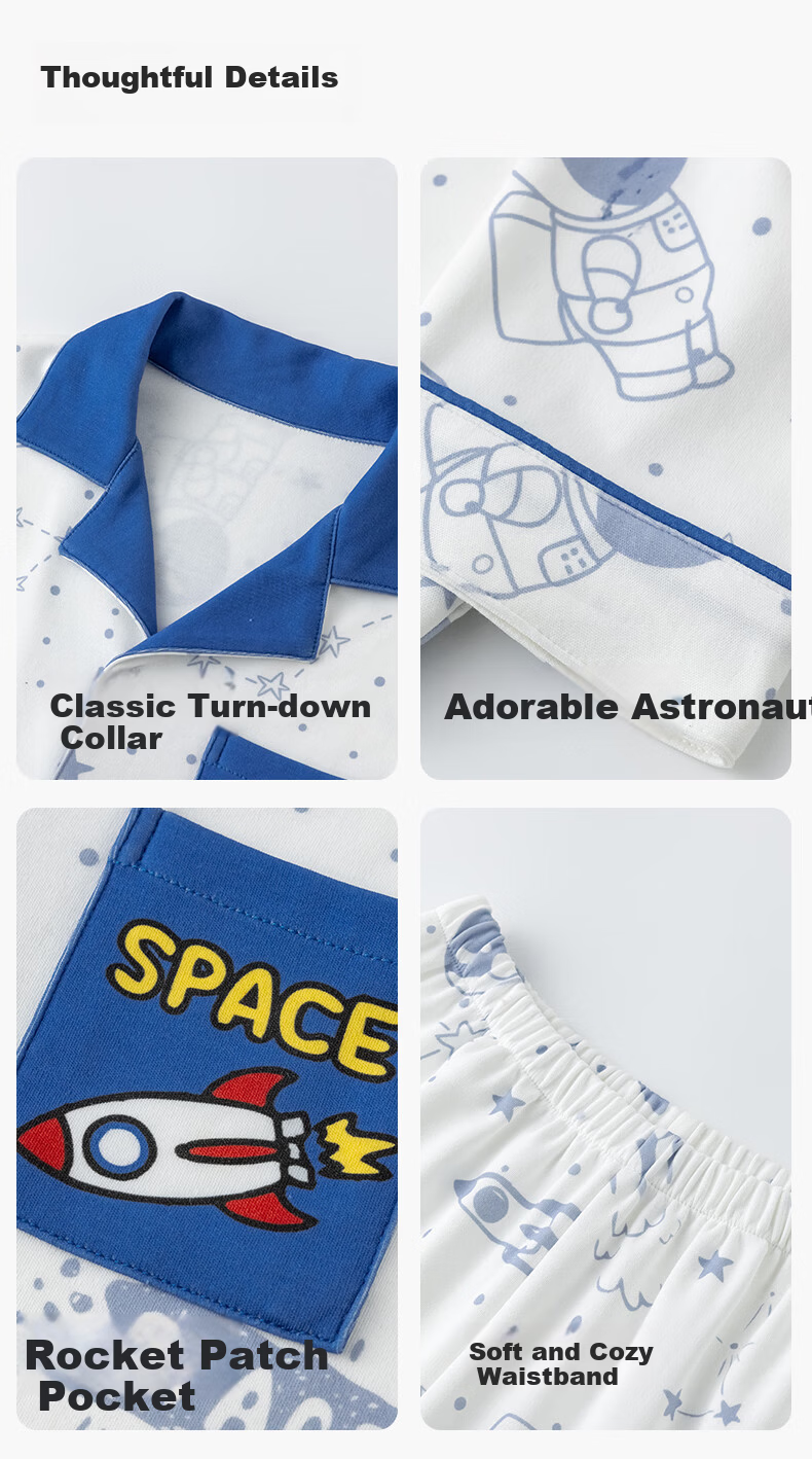 Fenteng Boys' Pajamas Class A Pure Cotton 2026 Spring Summer New Lapel Long Sleeve Children's Sleepwear Homewear Set 9