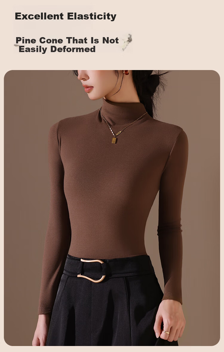 Urban Beauty Camellia Moisturizing Semi-Turtleneck Fleece-Lined Long Sleeve Base Layer Top for Women Autumn Winter High Elastic Soft Inner Wear 9