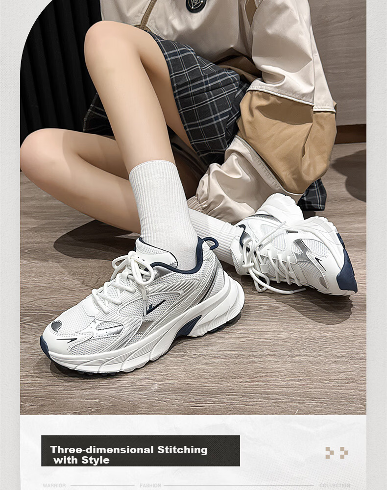 Warrior Official Women's Shoes 2026 Summer Mesh Sneakers Women's Dad Shoes Height Increasing Casual Shoes White Deep Blue Size 35 4